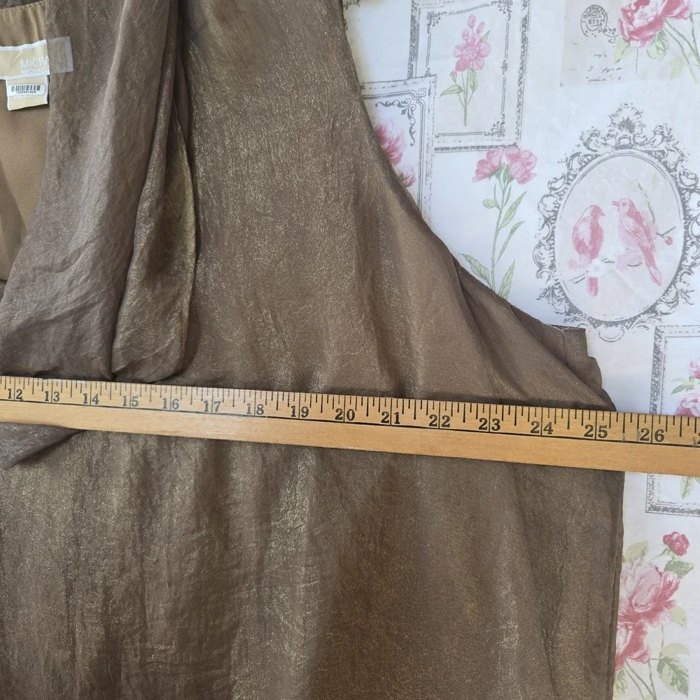 Michael Kors Brown Cowl Neck Sleeveless Blouse 2XL Metallic Sheen Lined Top Luxe